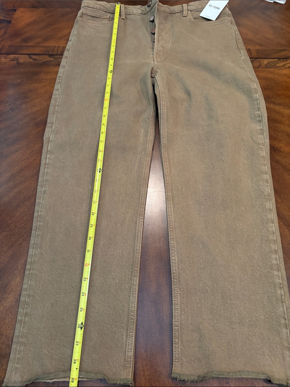 RE/DONE Washed Sage High Rise Button Fly Cropped Straight Jeans 32